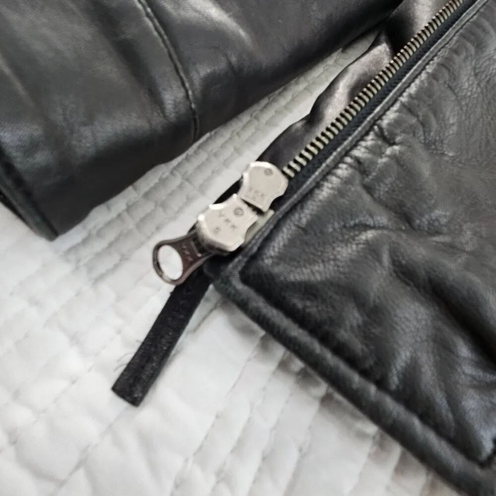 Banana Republic Full Zip Leather Jacket Men's XL‎ Jet Black Long Sleeves EUC LN
